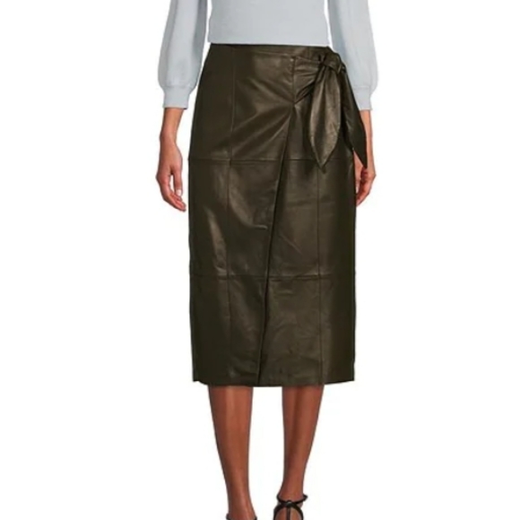 Antonio MelaniJulia Genuine Leather Faux Wrap Midi Skirt - Picture 6 of 8